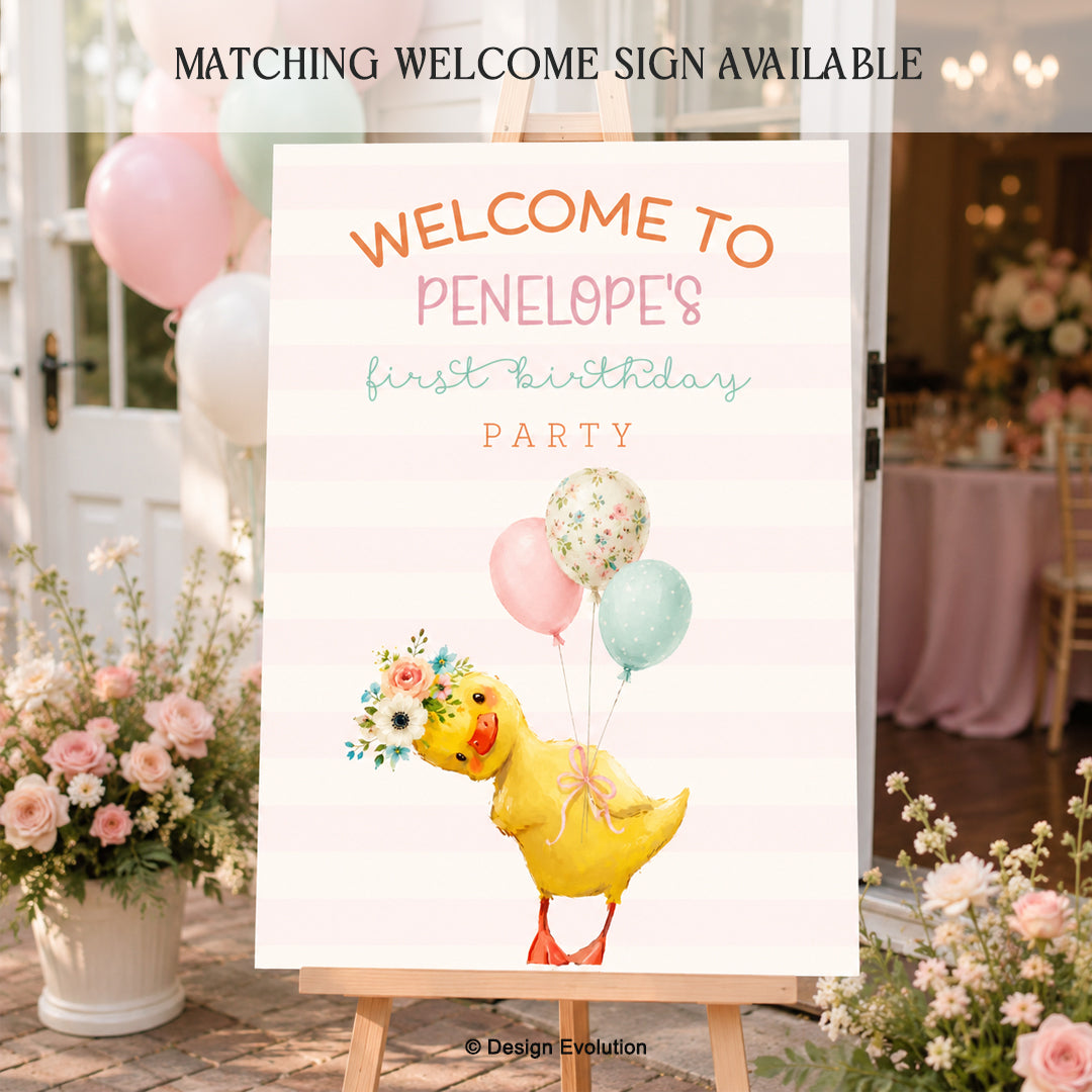 Little Duckling Girl Birthday Invitation Editable Template