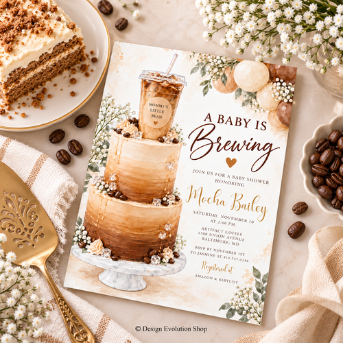 A Baby Is Brewing Baby Shower Invitation | Coffee & Cake |  Editable Template