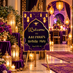Arabian Nights Invitation  |  Purple & Gold Aladdin Party| Editable Template