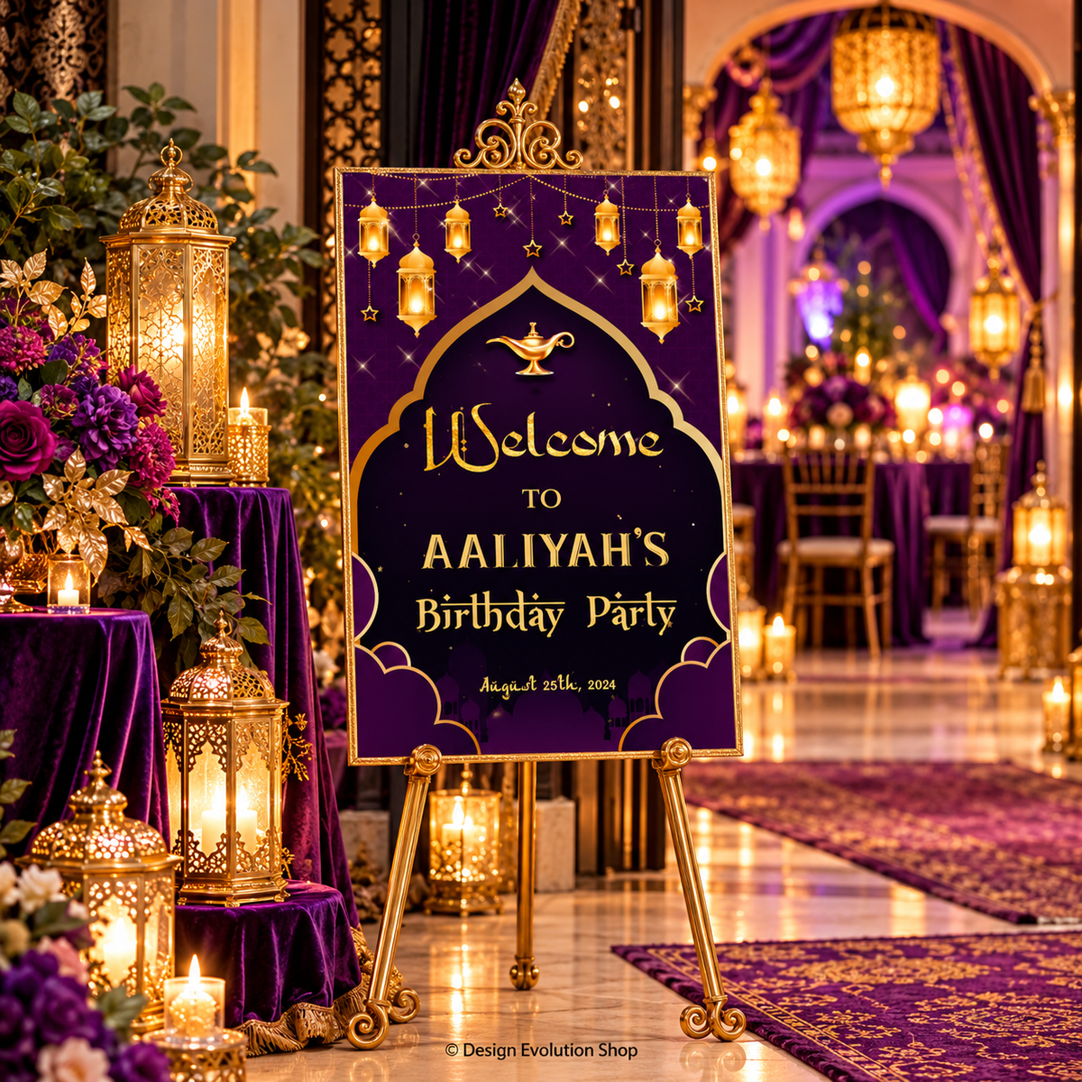 Arabian Nights Invitation  |  Purple & Gold Aladdin Party| Editable Template