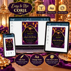 Arabian Nights Invitation  |  Purple & Gold Aladdin Party| Editable Template