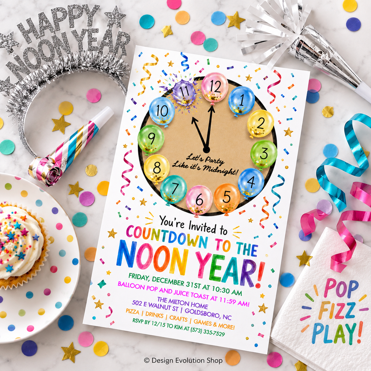 Countdown to the Noon Year Kids New Year’s Eve Party Invitation | Editable Template