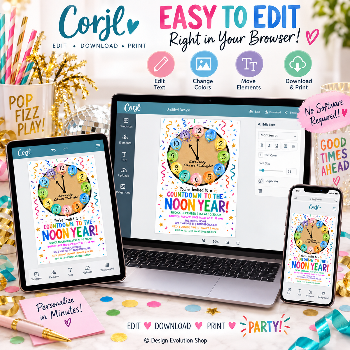 Countdown to the Noon Year Kids New Year’s Eve Party Invitation | Editable Template