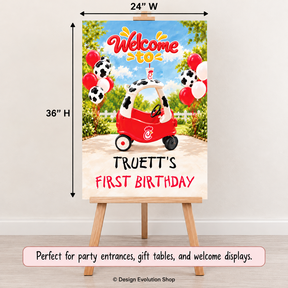 Chicken Nugget Birthday Welcome Sign | Cow Print | 24 x 36 Editable Sign