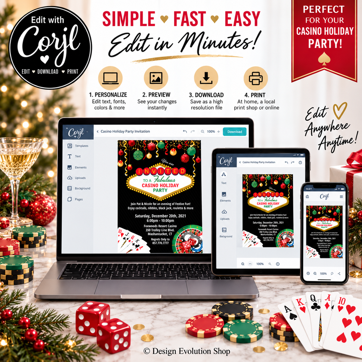 Casino Holiday Party Invitation | Editable Template