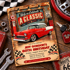 Vintage Classic Car Birthday Invitation | Retro 1950s Garage Red Chevy | Editable Template