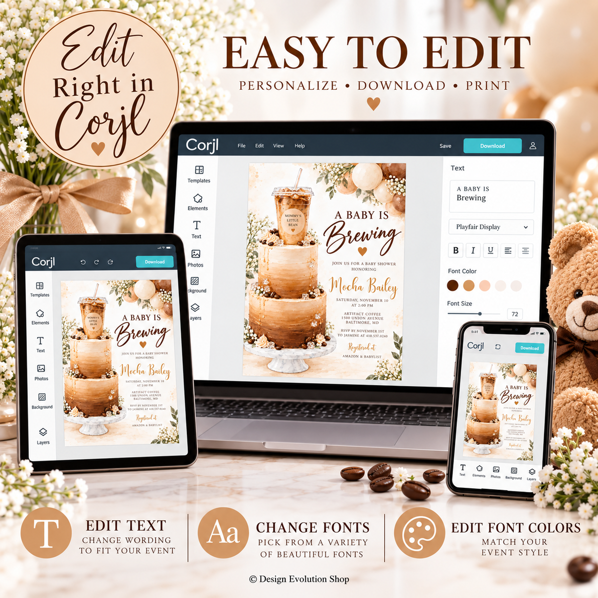 A Baby Is Brewing Baby Shower Invitation | Coffee & Cake |  Editable Template