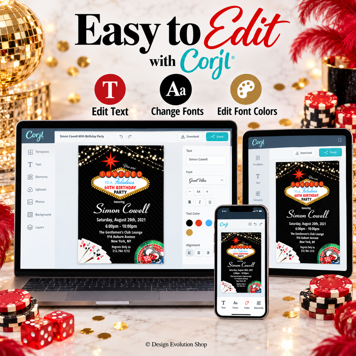 Casino Night Birthday Invitation | Las Vegas Casino | Editable Template