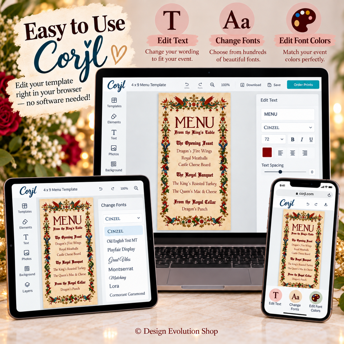 Medieval Menu | Royal Feast Renaissance Red | Editable Template