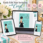 Breakfast at Tiffany’s Bridal Shower Invitation Ivory | Black Hair Editable Template