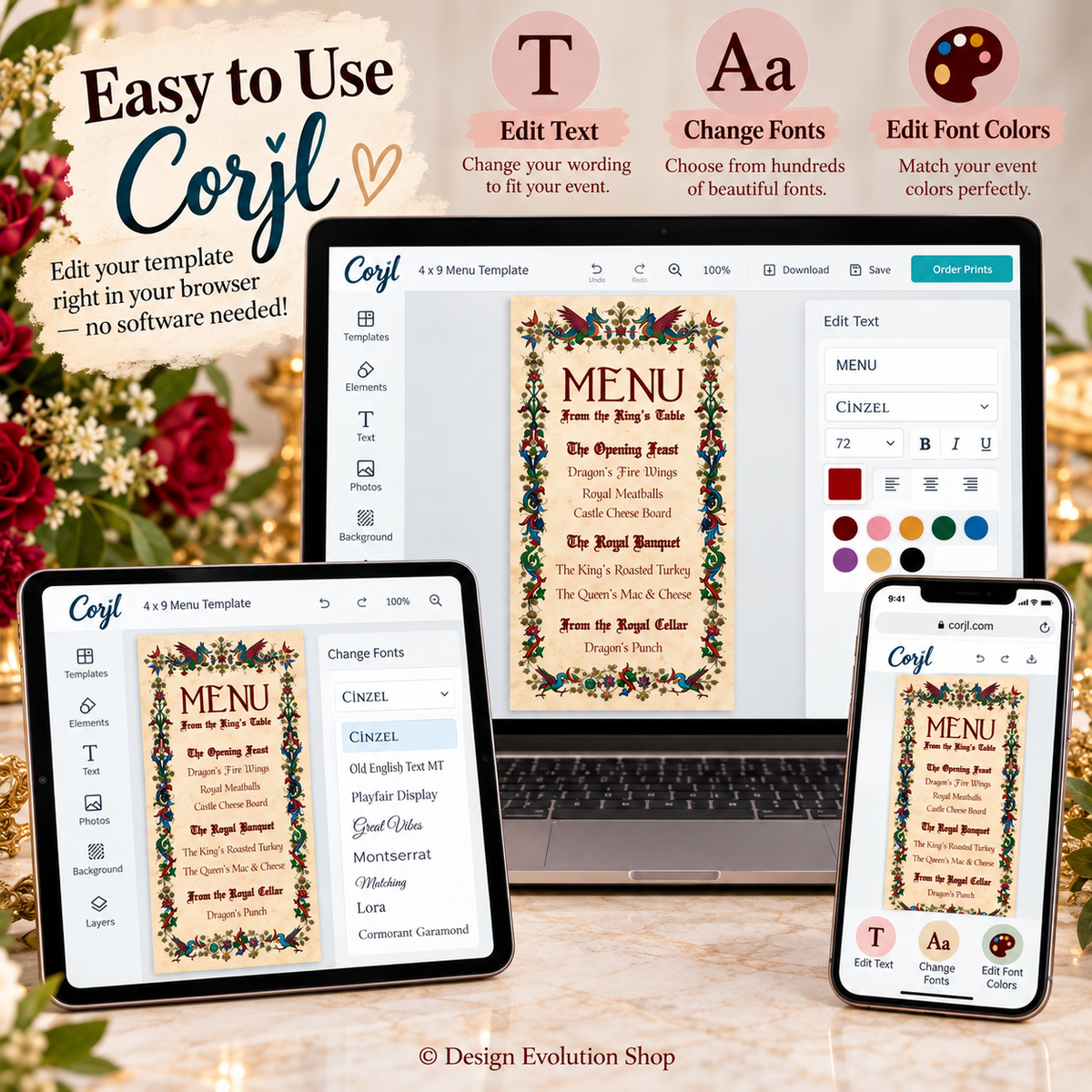 Medieval Menu | Royal Feast Renaissance Blue | Editable Template