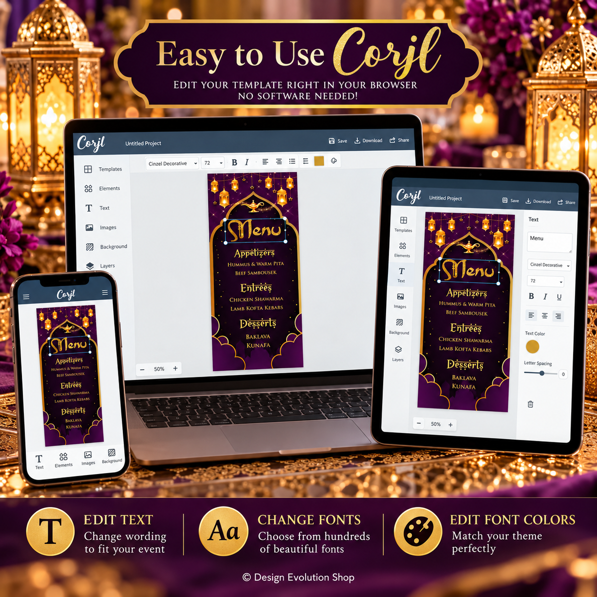 Arabian Nights Menu | Aladdin Dinner Party | Moroccan Theme  | Editable Template