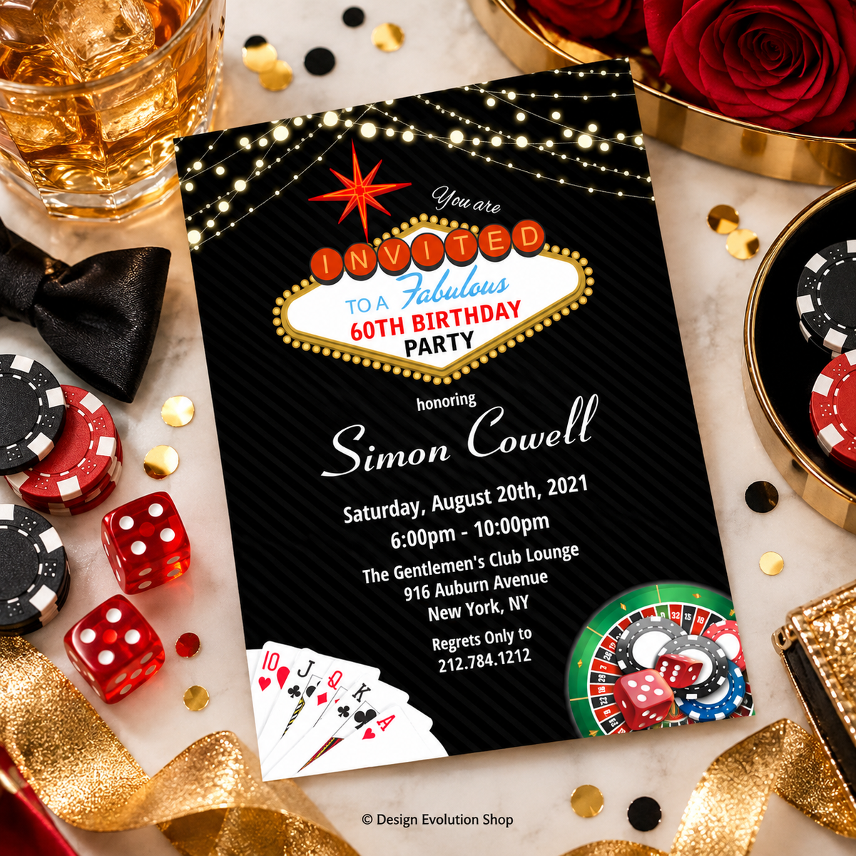 Casino Night Birthday Invitation | Las Vegas Casino | Editable Template