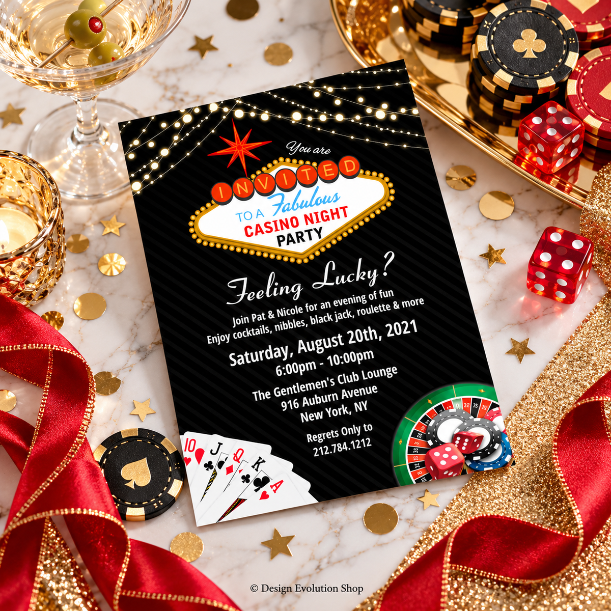 Casino Night Party Invitation | Las Vegas Casino | Editable Template