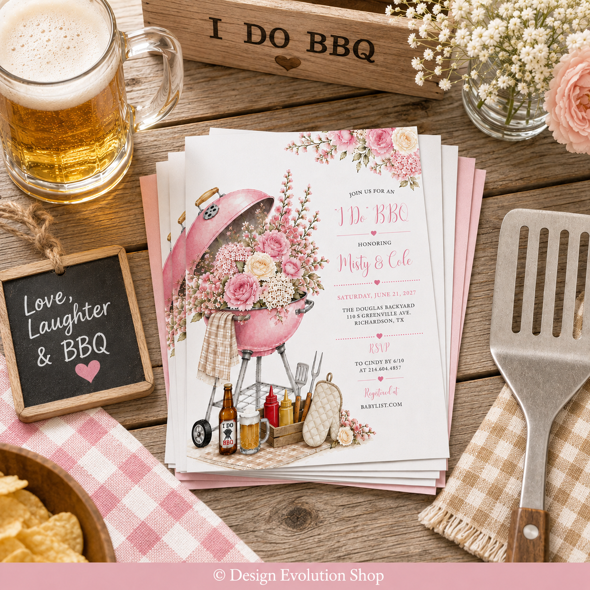 I Do BBQ Couples Shower | Pink Floral Barbecue Grill Invitation |  Editable Template