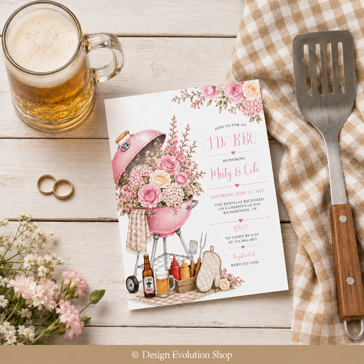 I Do BBQ Couples Shower | Pink Floral Barbecue Grill Invitation |  Editable Template