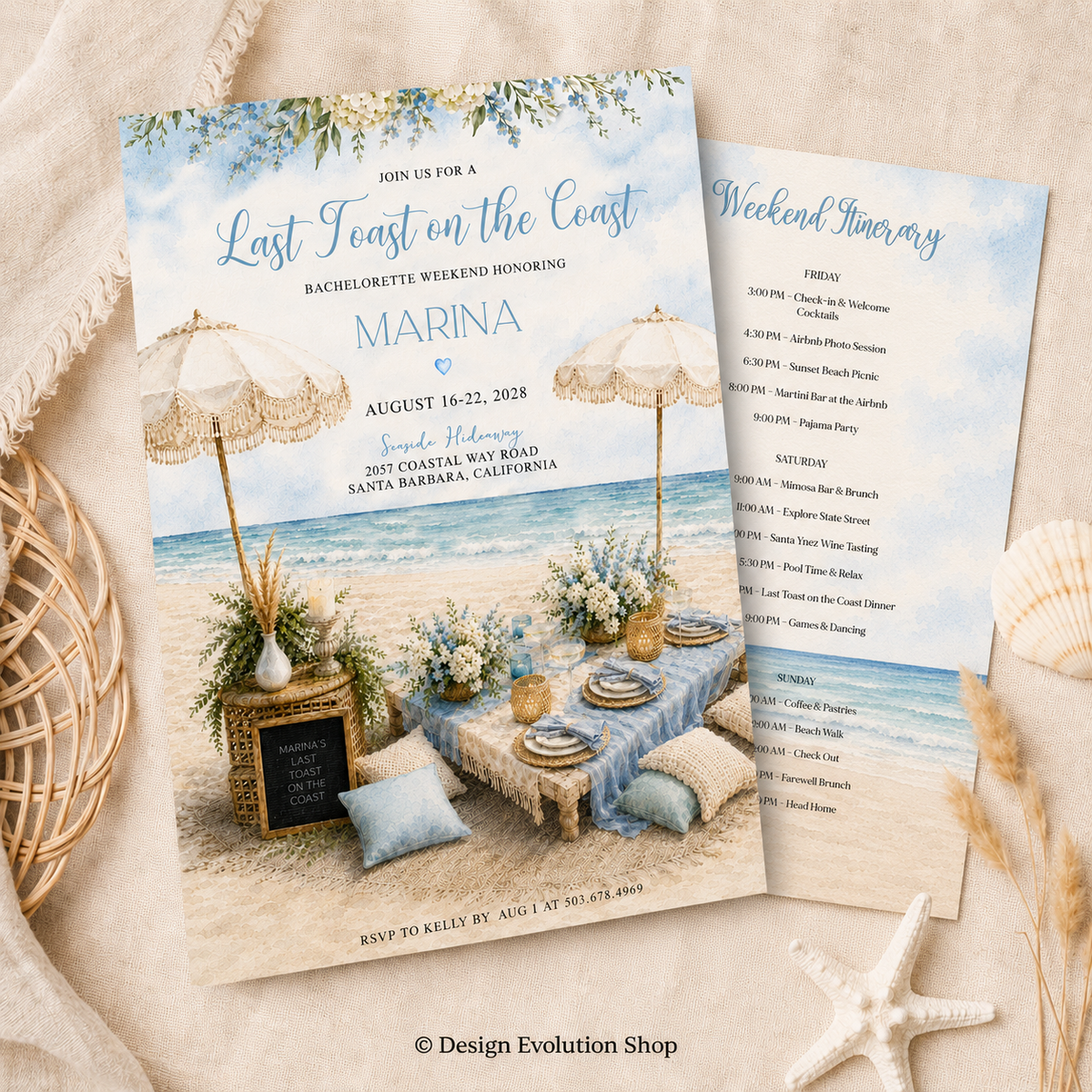 Last Toast on the Coast Bachelorette Invitation |  Editable Template