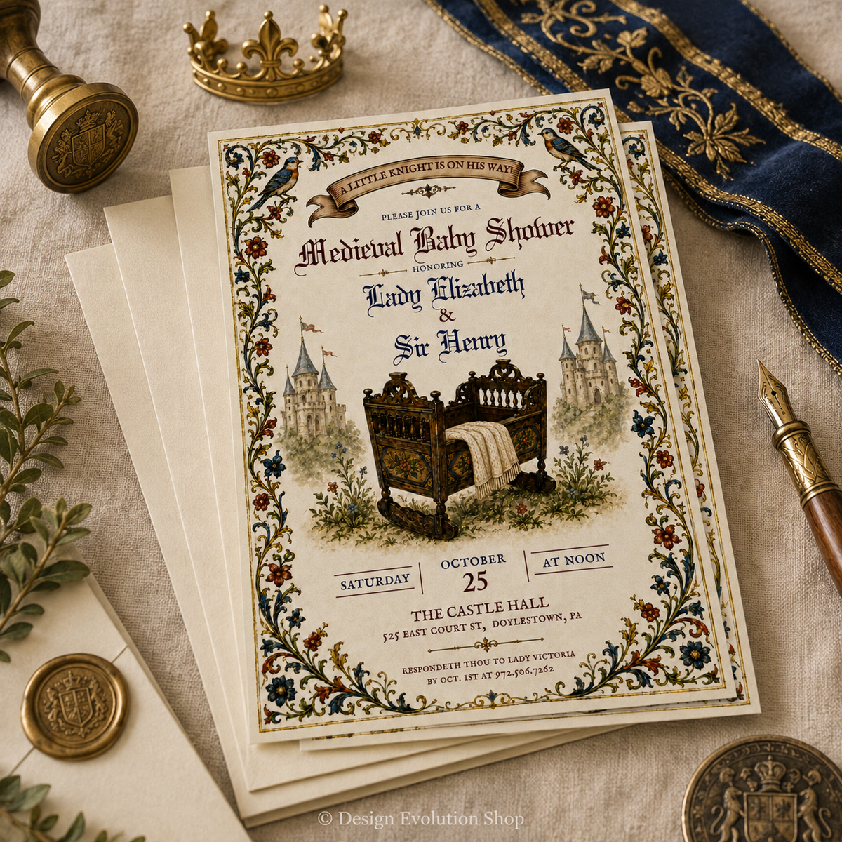 Medieval Renaissance Baby Shower Invitation |  Editable Template