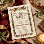 Medieval Knight Birthday Invitation Red Border | Editable Template
