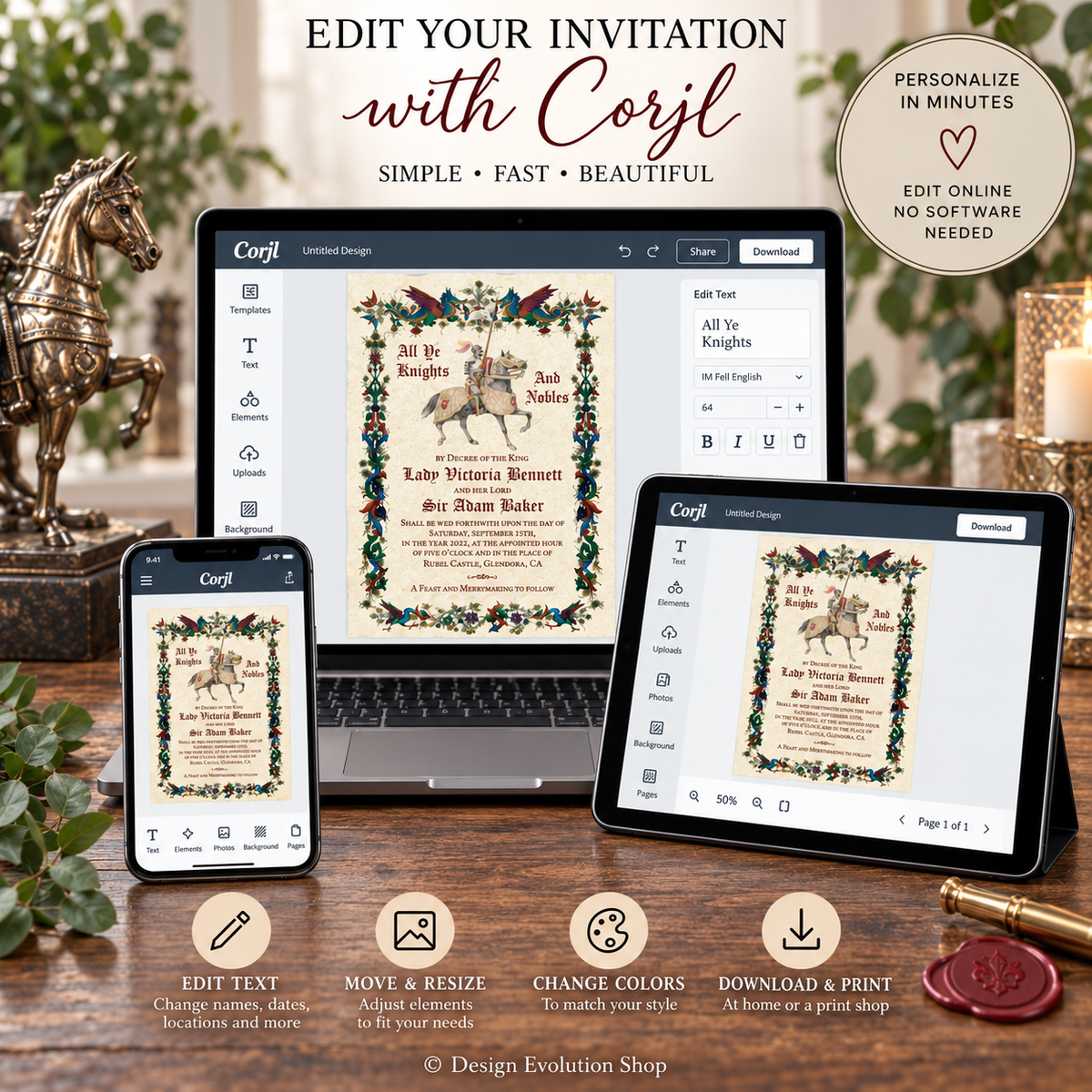 Medieval Knight Wedding Invitation | Editable Template