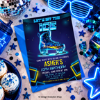 Neon Ice Skating Birthday Invitation Blue Yellow | Editable Template