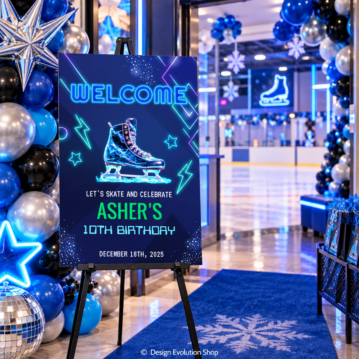 Neon Ice Skating Birthday Party Favor Tag | Editable Template