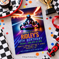 Neon Go Kart Racing Birthday Invitation | Race Car Party Invite | Editable Template