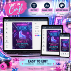 Neon Ice Skating Birthday Invitation | Pink Purple Glow Skate Party |  Editable Template