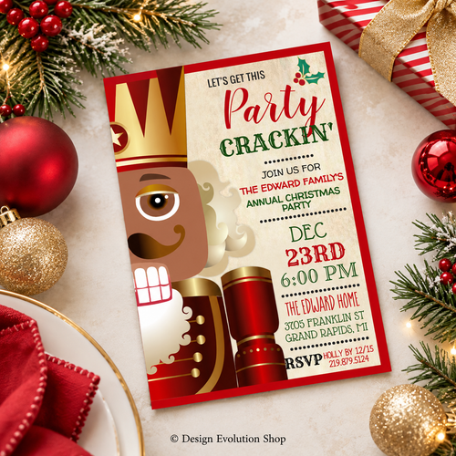 African American Nutcracker Christmas Party Invitation  |  Holiday Party Invite | Editable Template