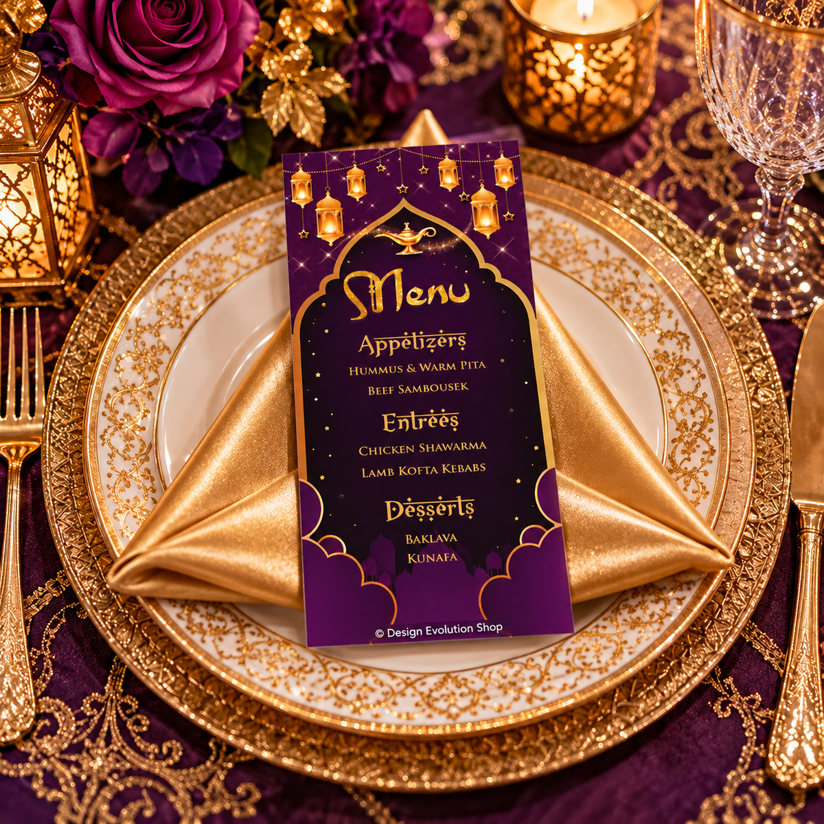 Arabian Nights Menu | Aladdin Dinner Party | Moroccan Theme  | Editable Template