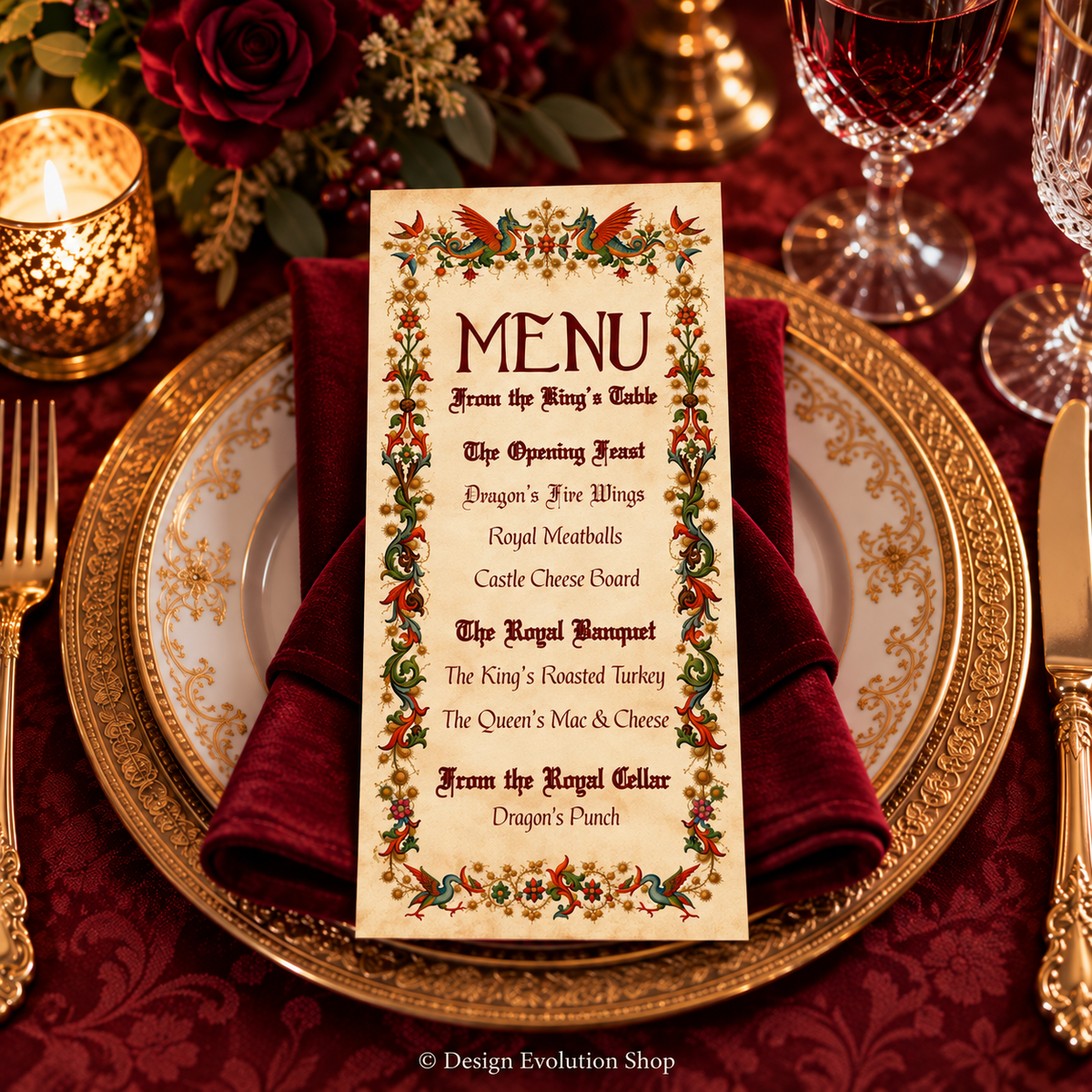 Medieval Menu | Royal Feast Renaissance Red | Editable Template