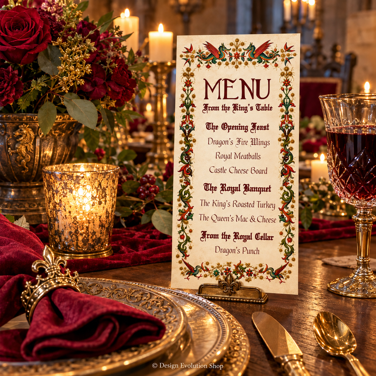 Medieval Menu | Royal Feast Renaissance Red | Editable Template