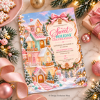 Pink Gingerbread House Sweet Holiday Celebration Invitation | Editable Template