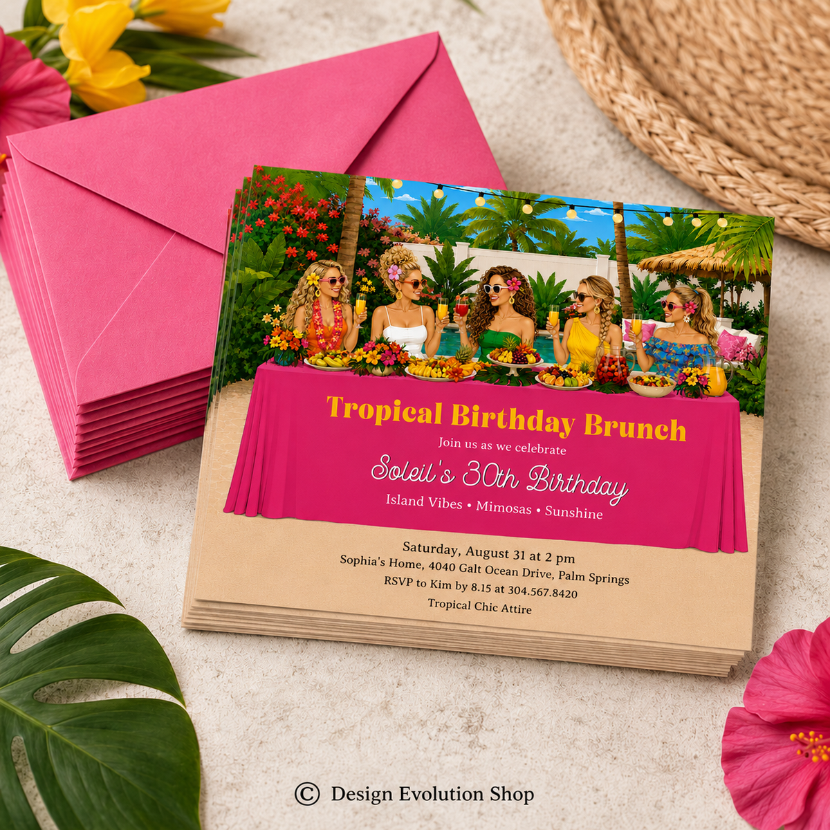 Tropical Birthday Brunch Table Invitation | Editable Template