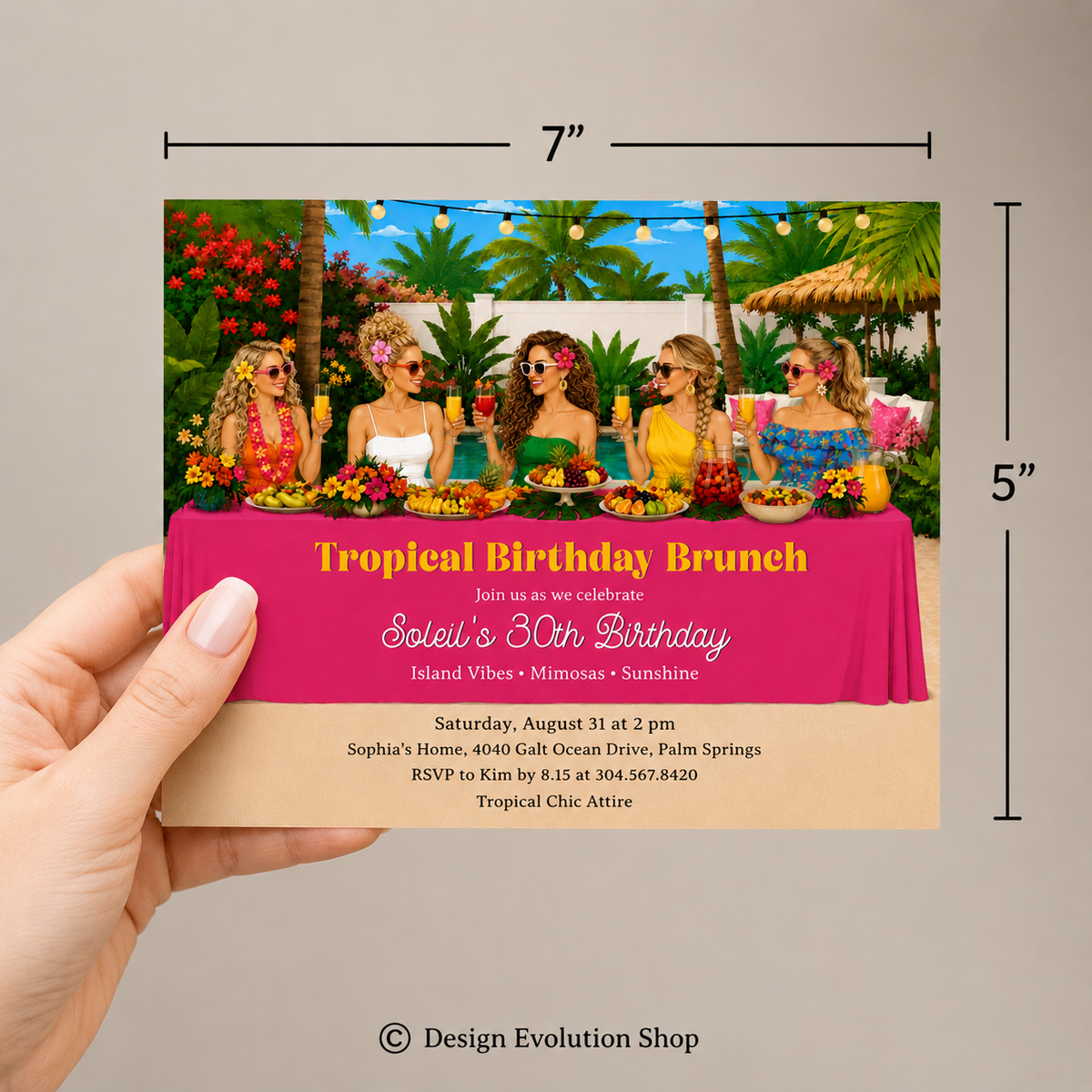 Tropical Birthday Brunch Table Invitation | Editable Template