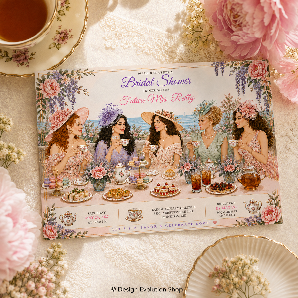 Bridal Tea Party Invitation |  Editable Template