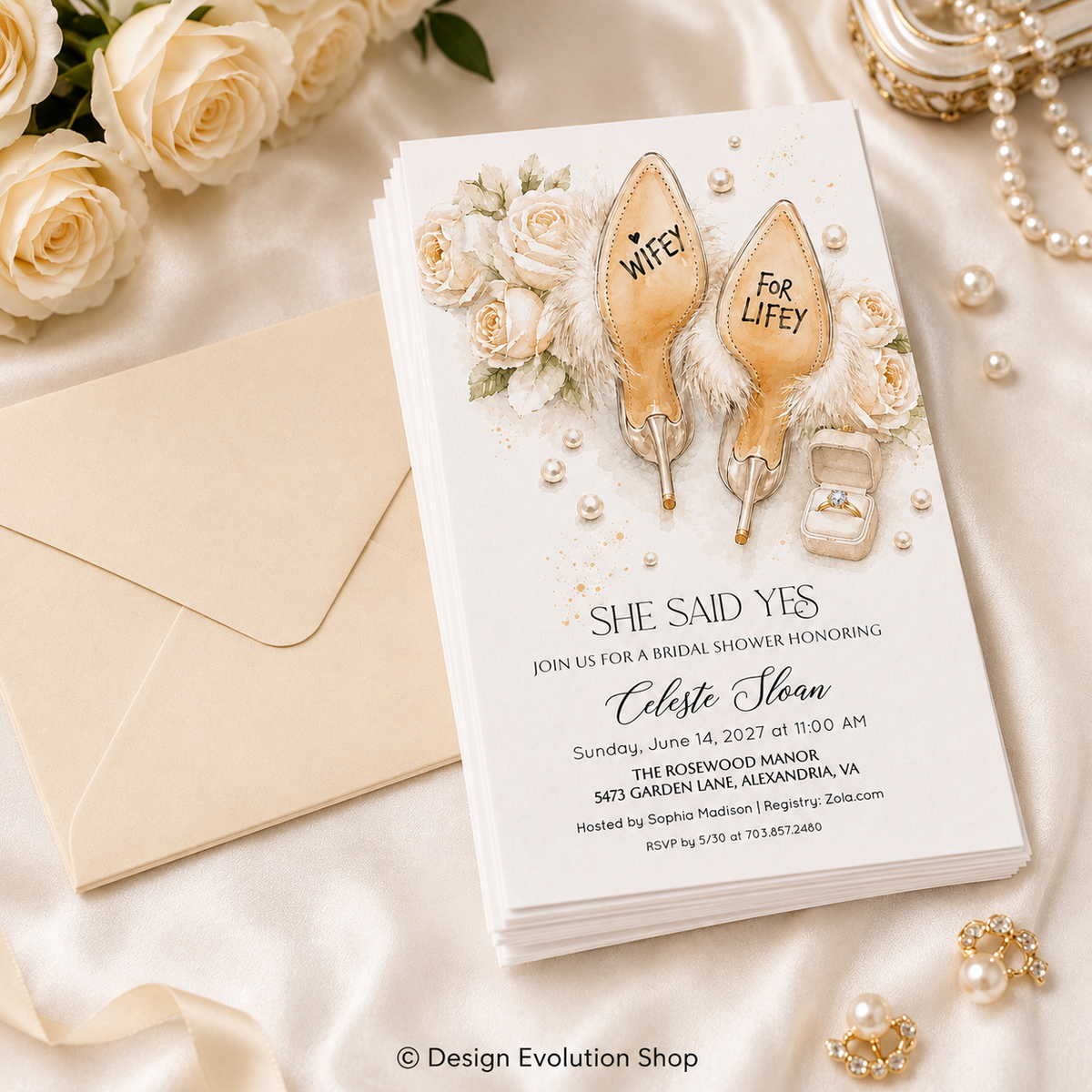 Wifey for Lifey High Heels Floral Bridal Shower Invitation |  Editable Template