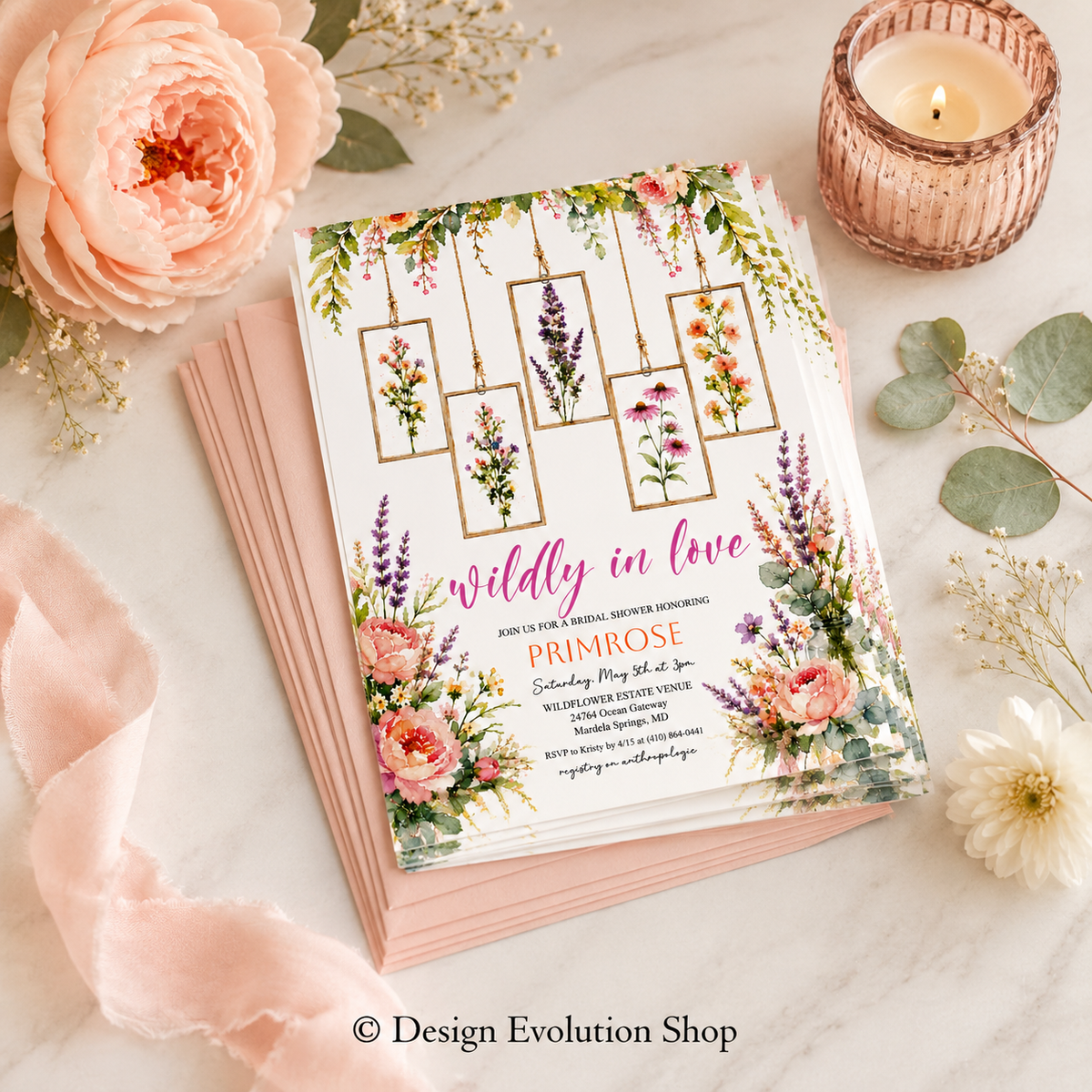 Wildly in Love Hanging Frames Wildflower Invitation |  Editable Template
