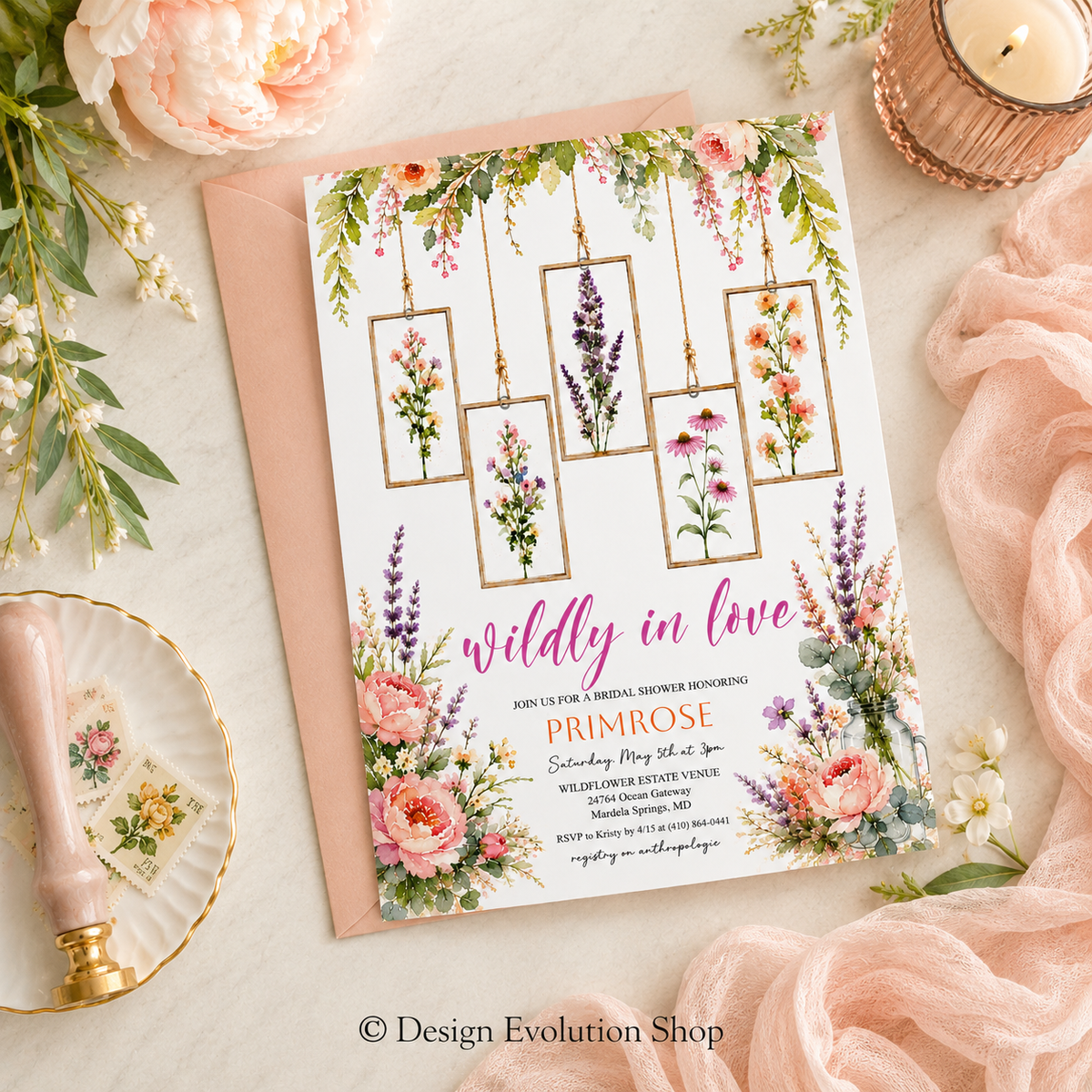 Wildly in Love Hanging Frames Wildflower Invitation |  Editable Template