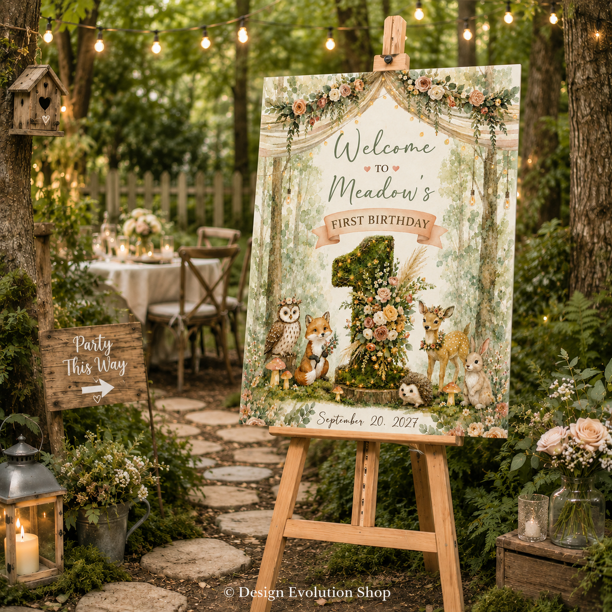 Boho Woodland First Birthday Welcome Sign |  Editable Template