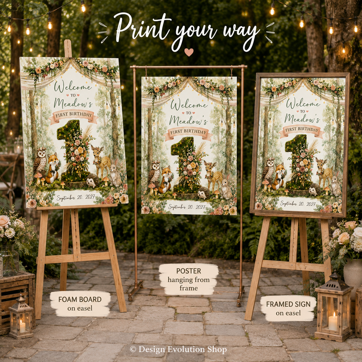 Boho Woodland First Birthday Welcome Sign |  Editable Template