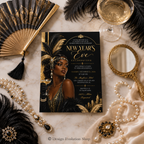 Art Deco New Years Eve Invitation | 1920s Harlem Nights Theme Invite | Editable Template