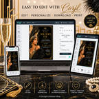 Art Deco New Years Eve Invitation | 1920s Harlem Nights Theme | Editable Template