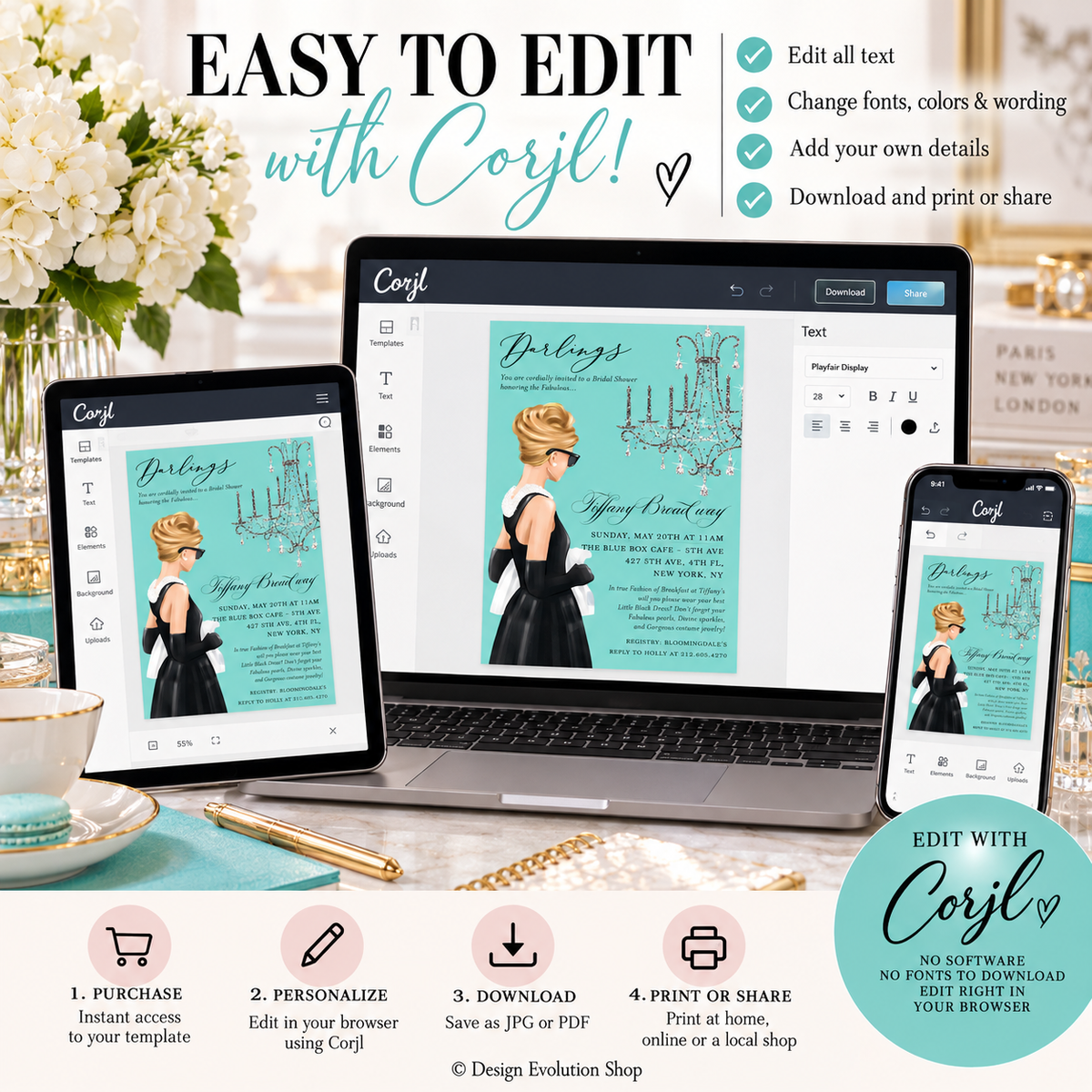Breakfast at Tiffany’s Bridal Shower Invitation Blonde | Editable Template