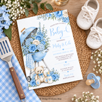 Baby-Q BBQ Shower Invitation | Blue Floral Grill |  Editable Template