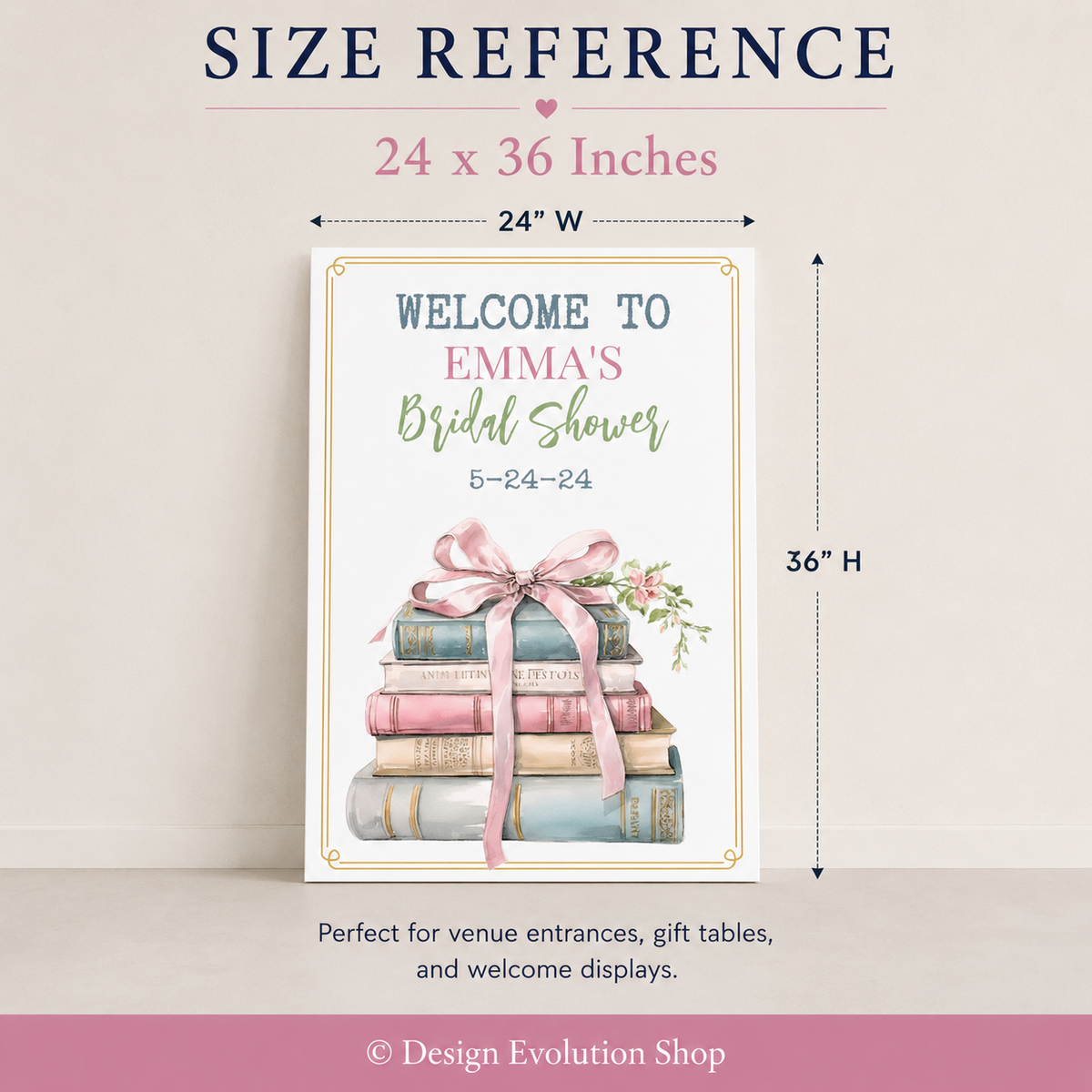 Book themed Bridal Shower Welcome Sign Editable Template | 24 x 36 Editable Sign