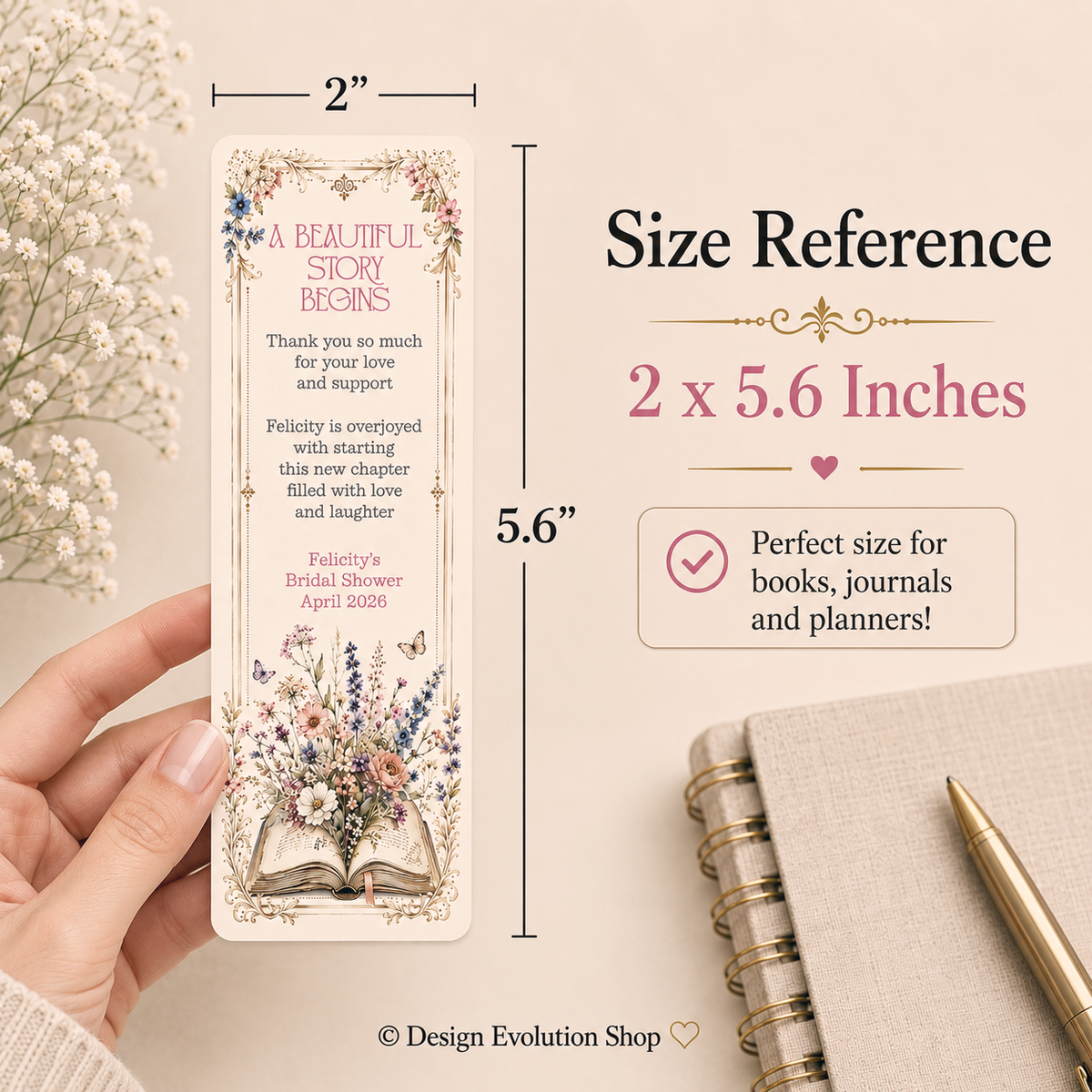 Floral Book Themed Bridal Shower Bookmark Editable Template