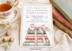 Book Themed Ribbon Bridal Shower Invitation Editable Template