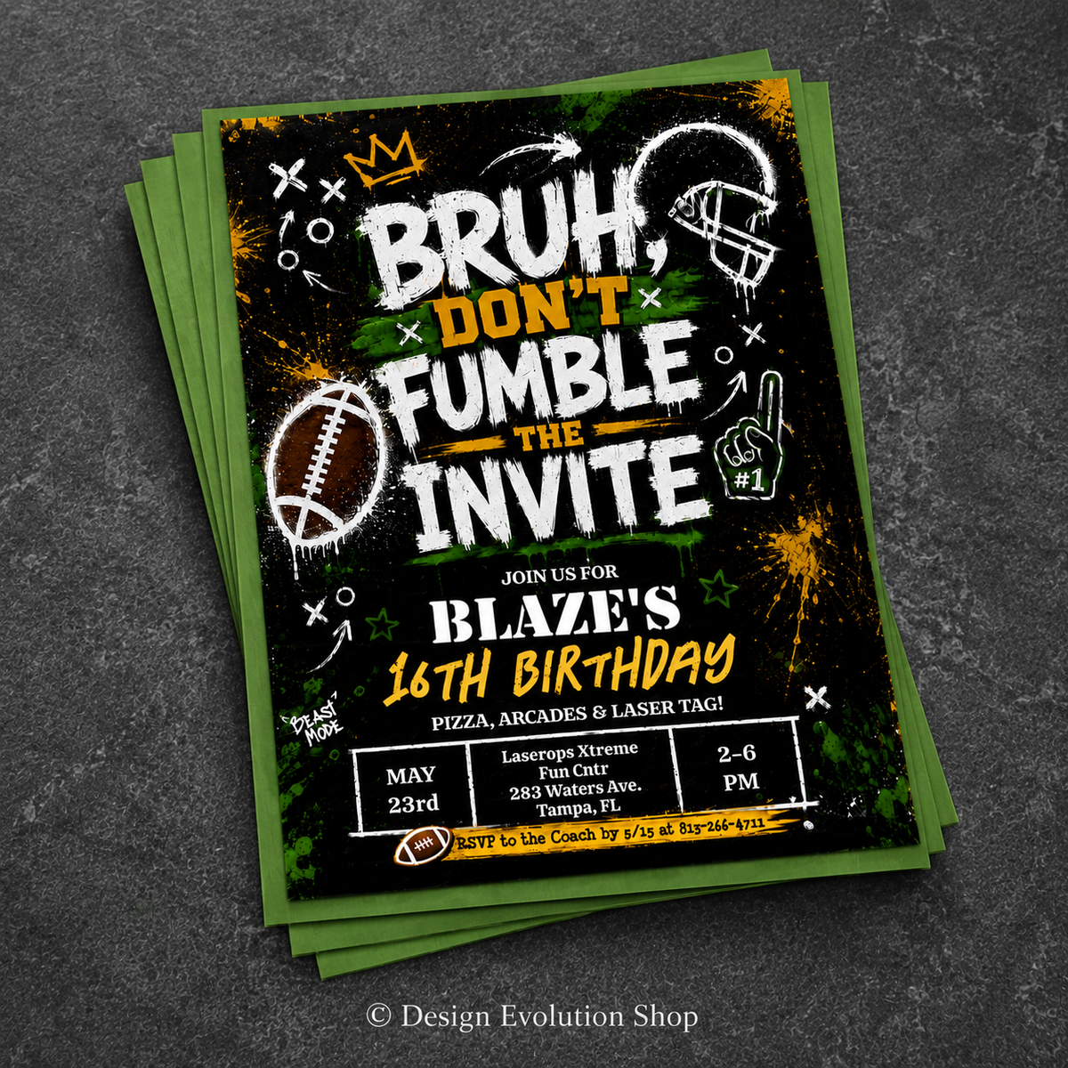 Bruh Don't Fumble the Invite Chalk Birthday Invitation |  Editable Template