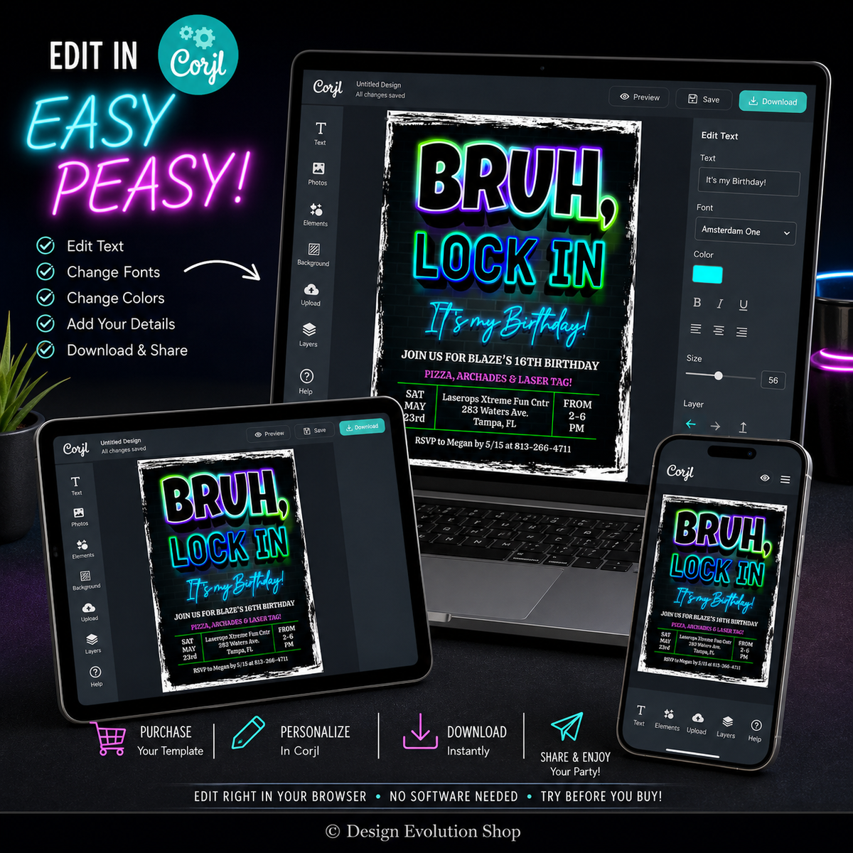 Bruh Lock In Birthday Invitation | Teen Boy Gaming Party | Editable Template